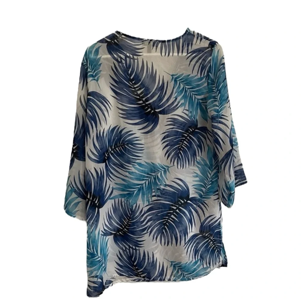 J. Valdi Palm Leaf Swim Cover-up in Blue/White/Green Size Med — SUMMER STAPLE - Picture 4 of 12